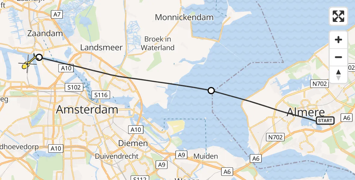 Routekaart van de vlucht: Lifeliner 1 naar Amsterdam Heliport, Lumièrepad