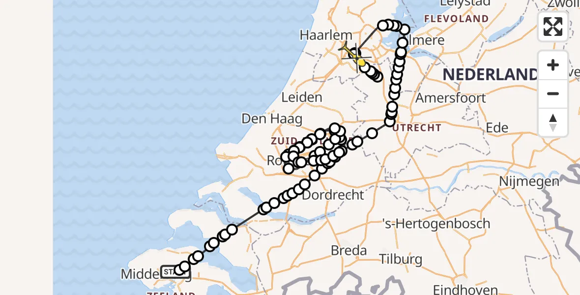 Routekaart van de vlucht: Politieheli naar Schiphol, Calandweg