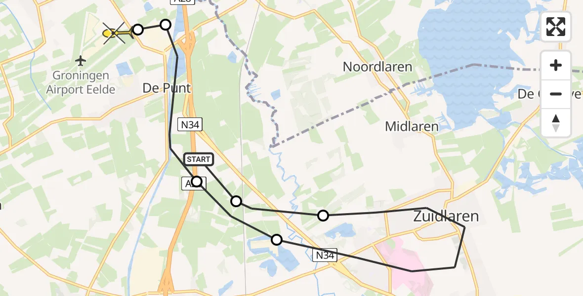 Routekaart van de vlucht: Lifeliner 4 naar Groningen Airport Eelde, Karrenstroeten