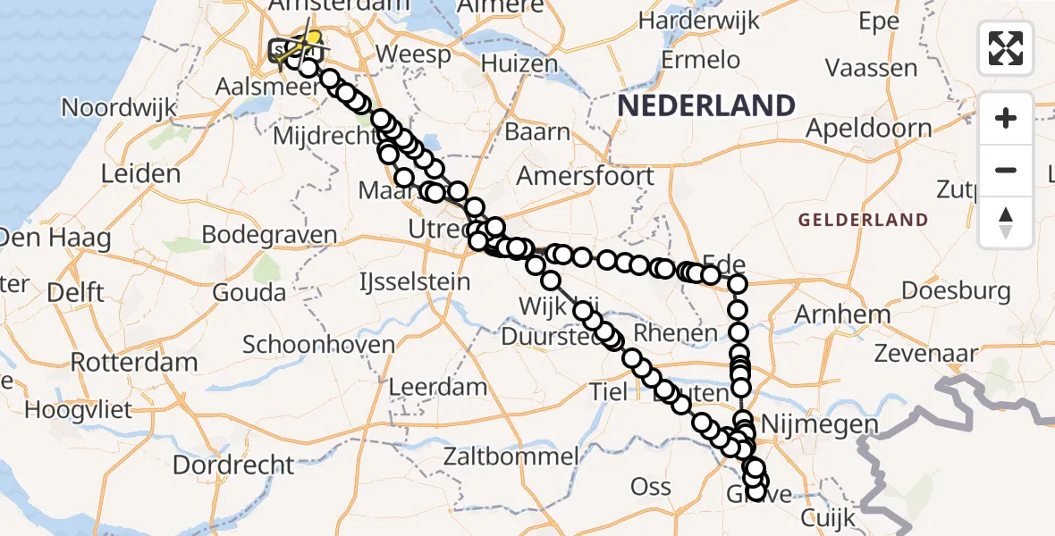 Routekaart van de vlucht: Politieheli naar Schiphol, Amsterdam-Bataviaweg