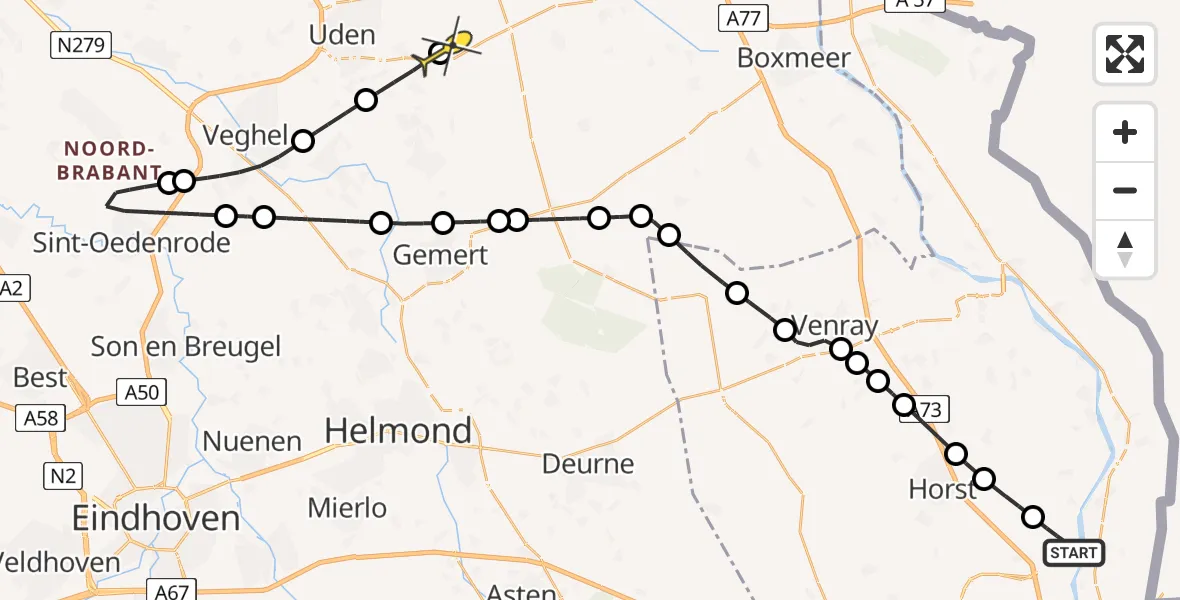 Routekaart van de vlucht: Lifeliner 3 naar Vliegbasis Volkel, Broekeindweg