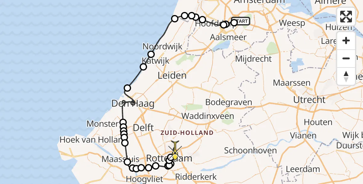 Routekaart van de vlucht: Politieheli naar Rotterdam, Amsterdam-Bataviaweg