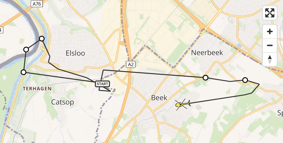 Routekaart van de vlucht: Politieheli naar Beek, Hussebeek