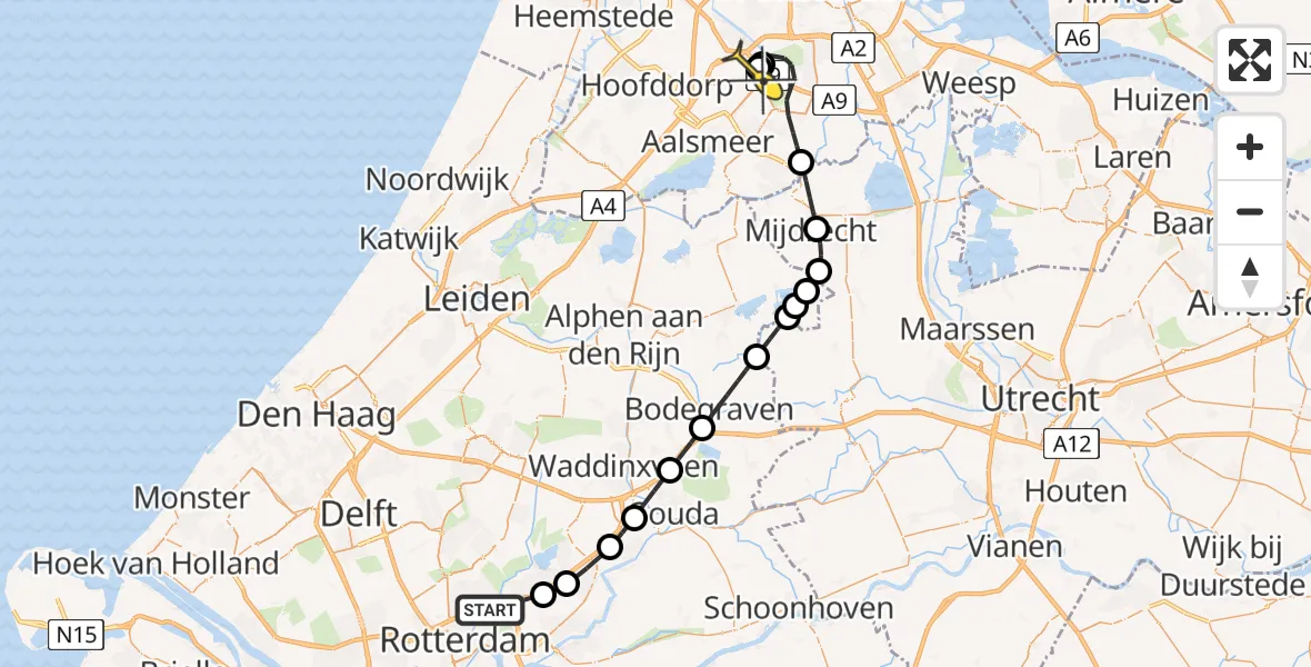 Routekaart van de vlucht: Politieheli naar Schiphol, Kwelwaterpad