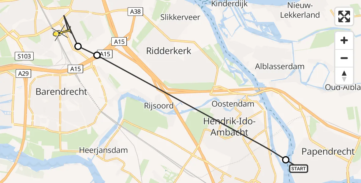 Routekaart van de vlucht: Lifeliner 2 naar Rotterdam, Veersedijk