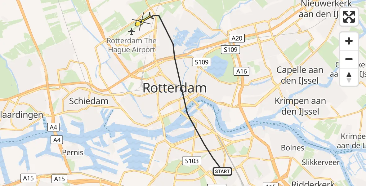 Routekaart van de vlucht: Lifeliner 2 naar Rotterdam The Hague Airport, Heinlantstraat