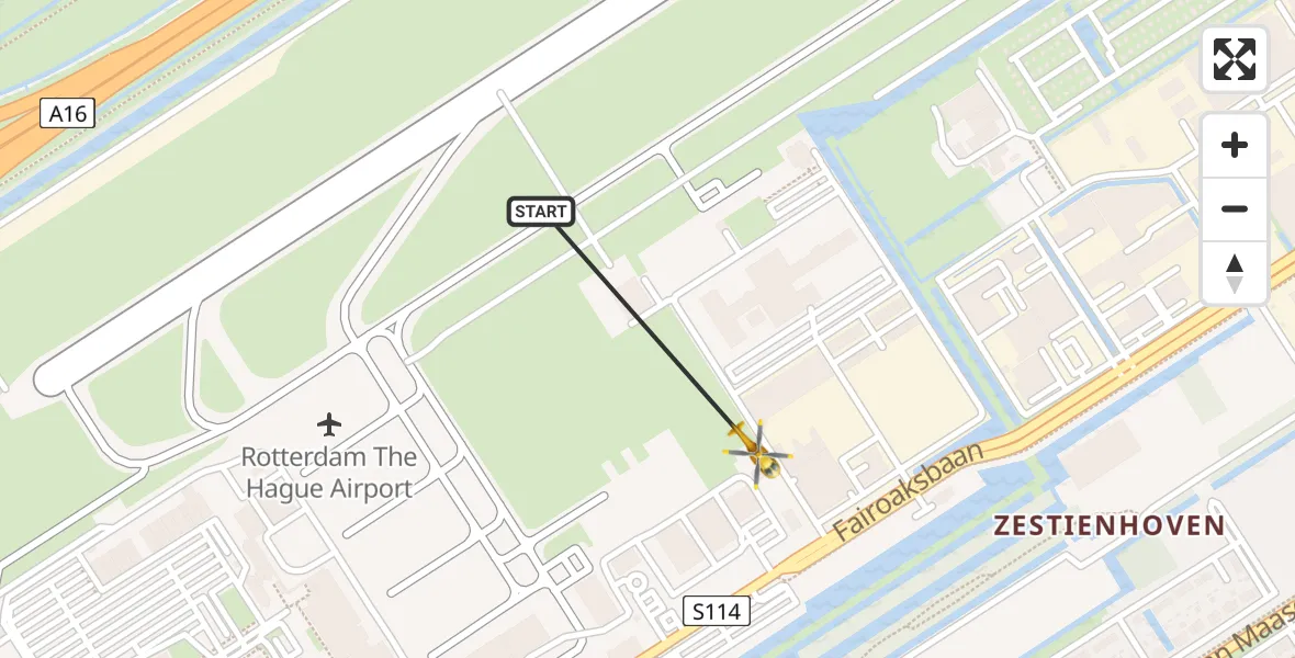 Vluchtroute Traumahelikopter Rotterdam The Hague Airport - Rotterdam The Hague Airport, 15 februari 2024, 17:28