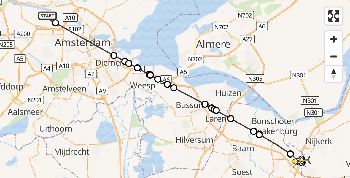 Routekaart van de vlucht: Lifeliner 1 naar Amersfoort, Westhaven