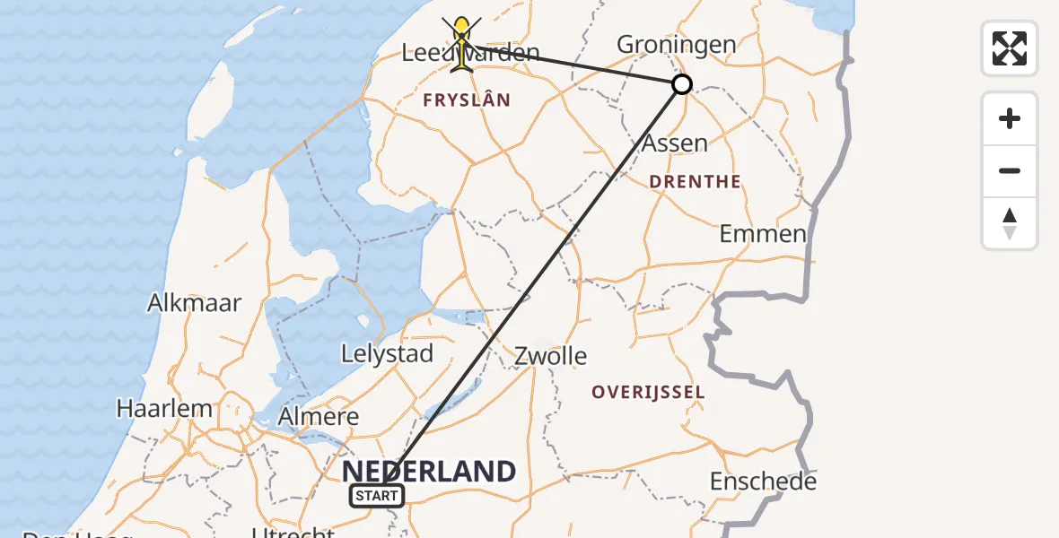 Routekaart van de vlucht: Traumaheli naar Vliegbasis Leeuwarden, Machlaan