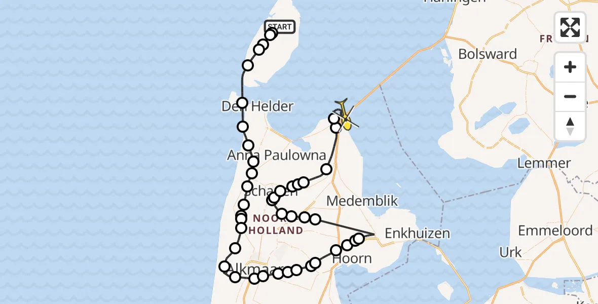 Routekaart van de vlucht: Kustwachthelikopter naar Den Oever, Postweg