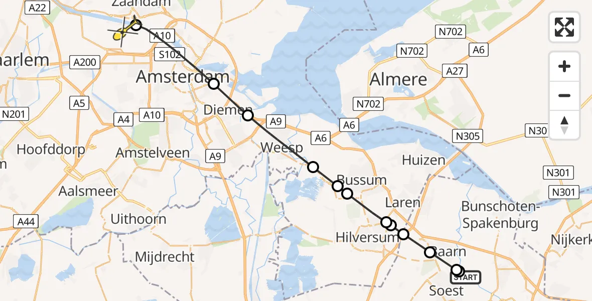 Routekaart van de vlucht: Lifeliner 1 naar Amsterdam Heliport, Weg in de Maten