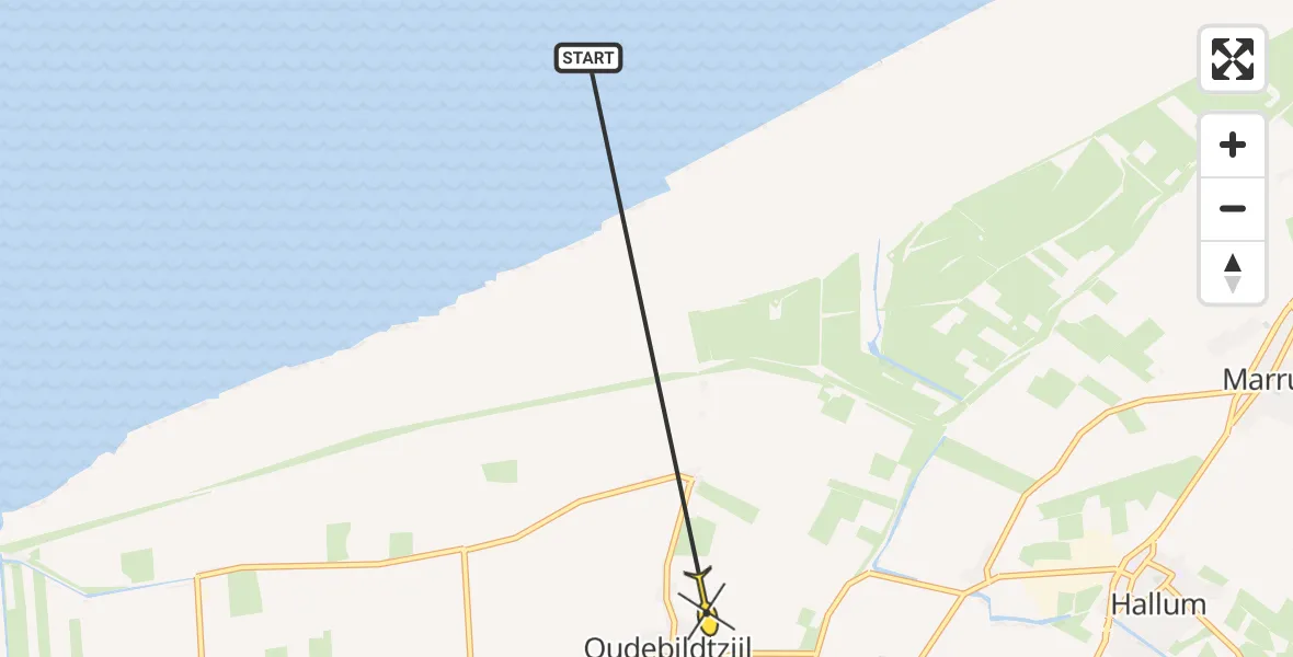 Routekaart van de vlucht: Ambulanceheli naar Oudebildtzijl, Krelis Annesstraat