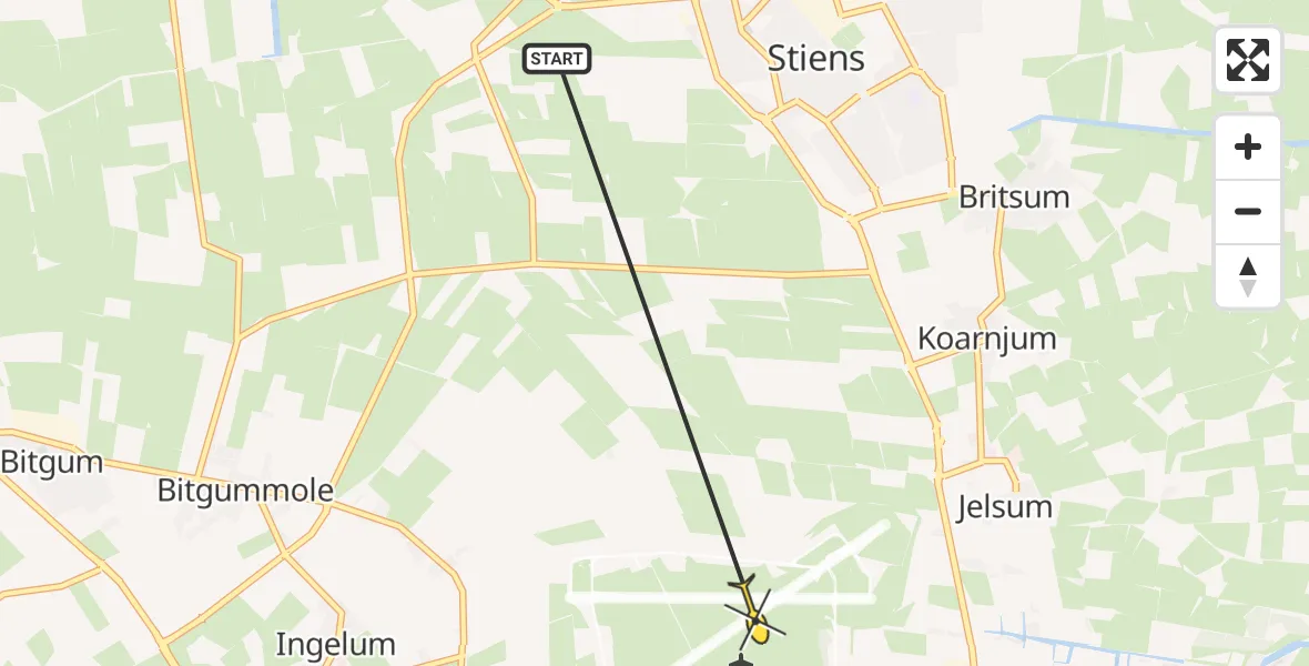 Routekaart van de vlucht: Ambulancehelikopter naar Vliegbasis Leeuwarden, Keegsdijkje