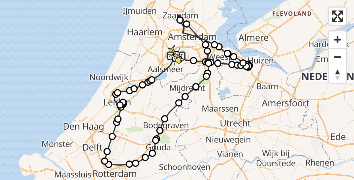 Routekaart van de vlucht: Politieheli naar Schiphol, Mr. Jac. Takkade