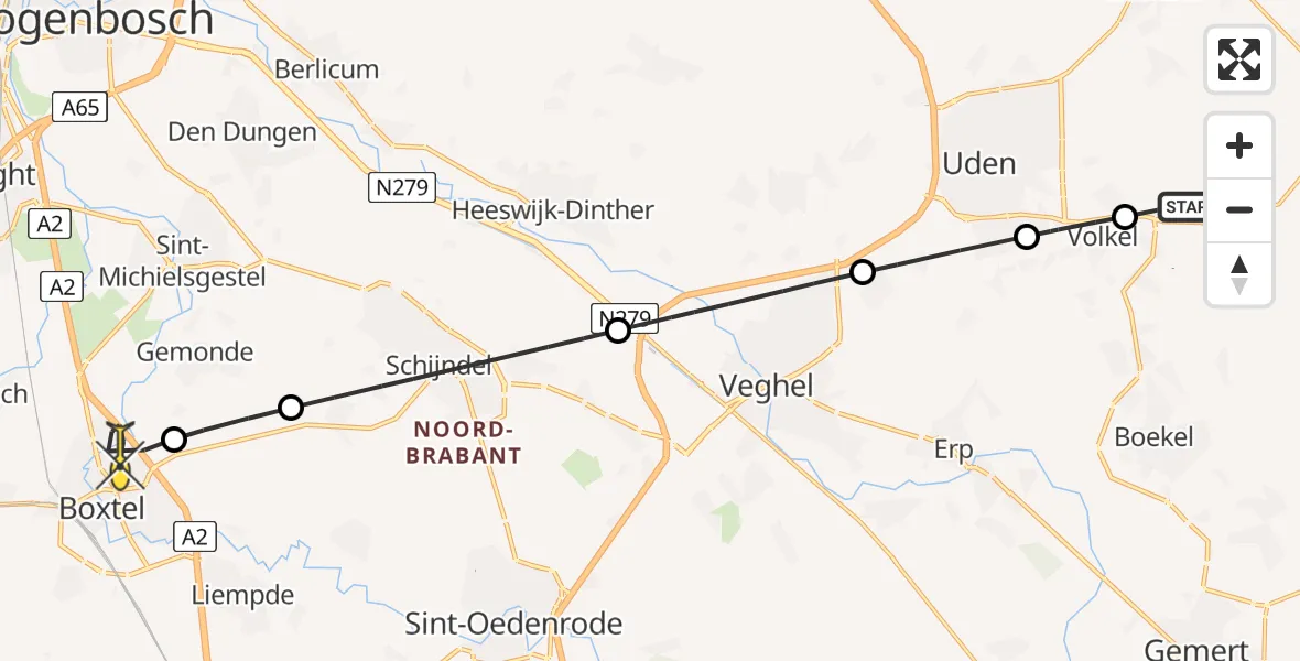 Routekaart van de vlucht: Lifeliner 3 naar Boxtel, Rondweg Volkel