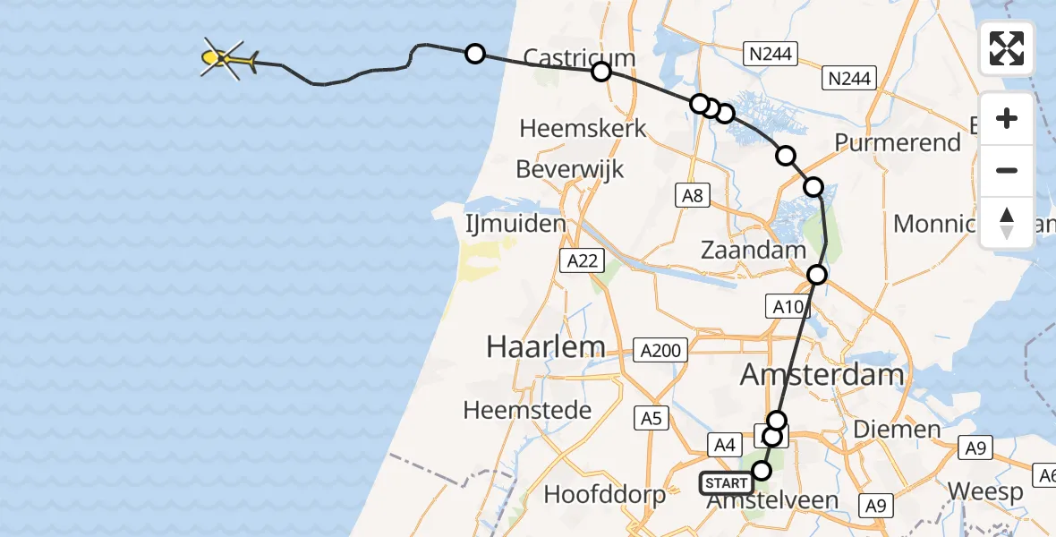 Routekaart van de vlucht: Politieheli naar Schipholdijk