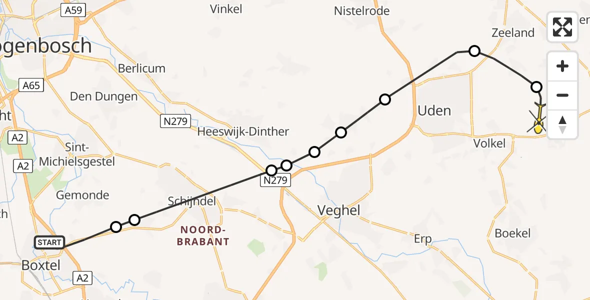Routekaart van de vlucht: Lifeliner 3 naar Vliegbasis Volkel, Schijndelseweg
