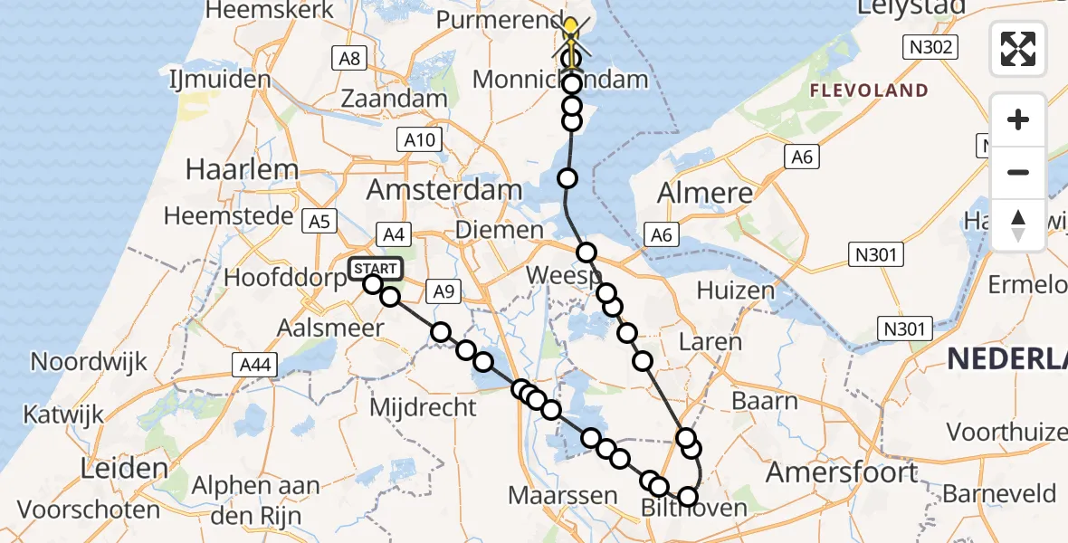 Routekaart van de vlucht: Politieheli naar Katwoude, Hatostraat