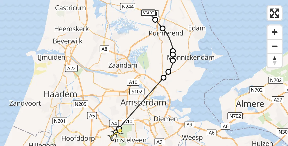 Routekaart van de vlucht: Politieheli naar Schiphol, Volgerweg