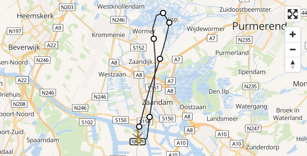Vluchtroute Traumahelikopter van Amsterdam Heliport naar Amsterdam Heliport