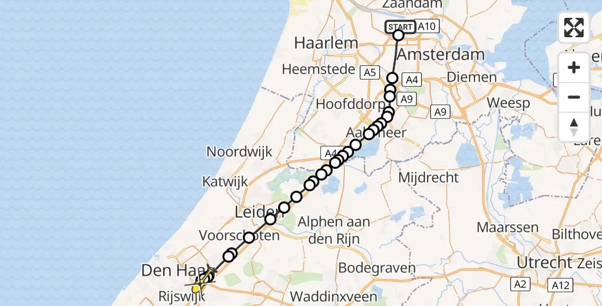 Routekaart van de vlucht: Lifeliner 1 naar Den Haag, Westpoortweg