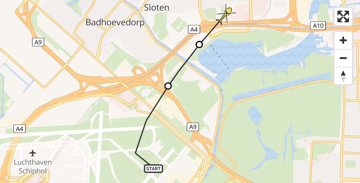 Vluchtroute Politiehelikopter van Schiphol naar Amsterdam