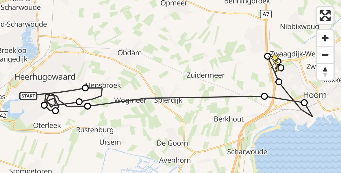 Routekaart van de vlucht: Politiehelikopter naar Zwaag, Omring