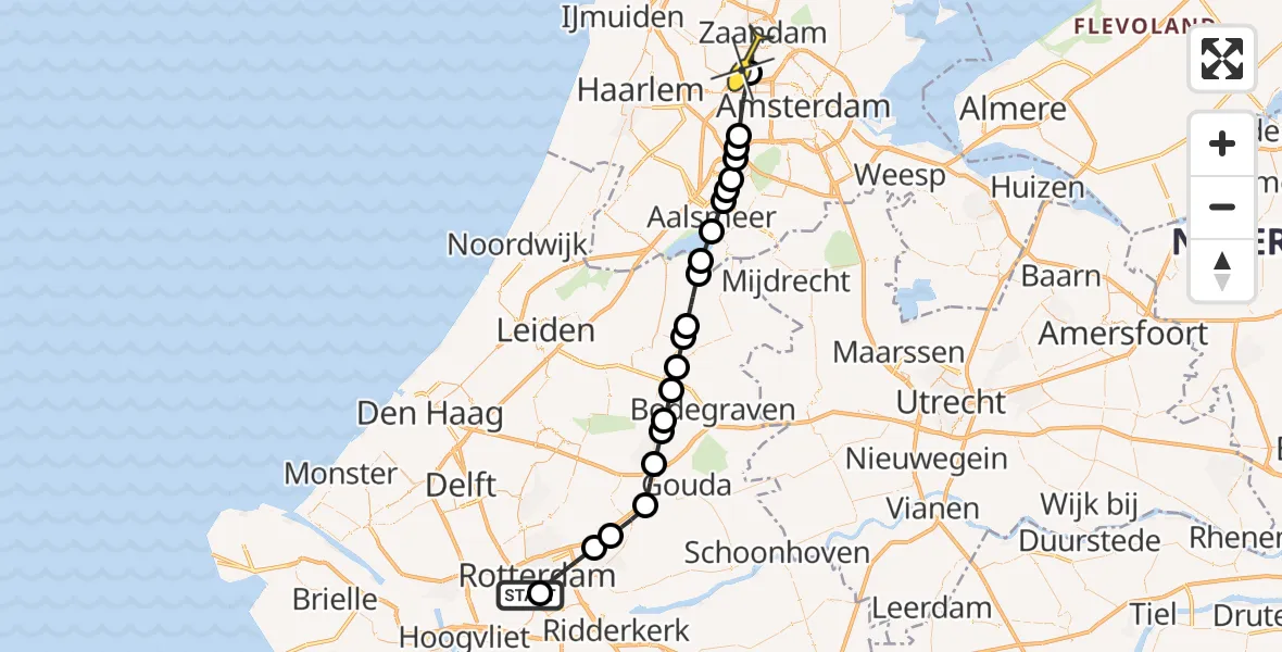 Routekaart van de vlucht: Lifeliner 1 naar Amsterdam Heliport, 1e Katendrechtsehoofd