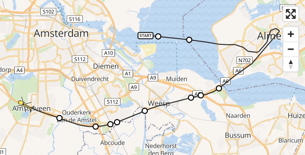 Routekaart van de vlucht: Politieheli naar Amstelveen, Pampus