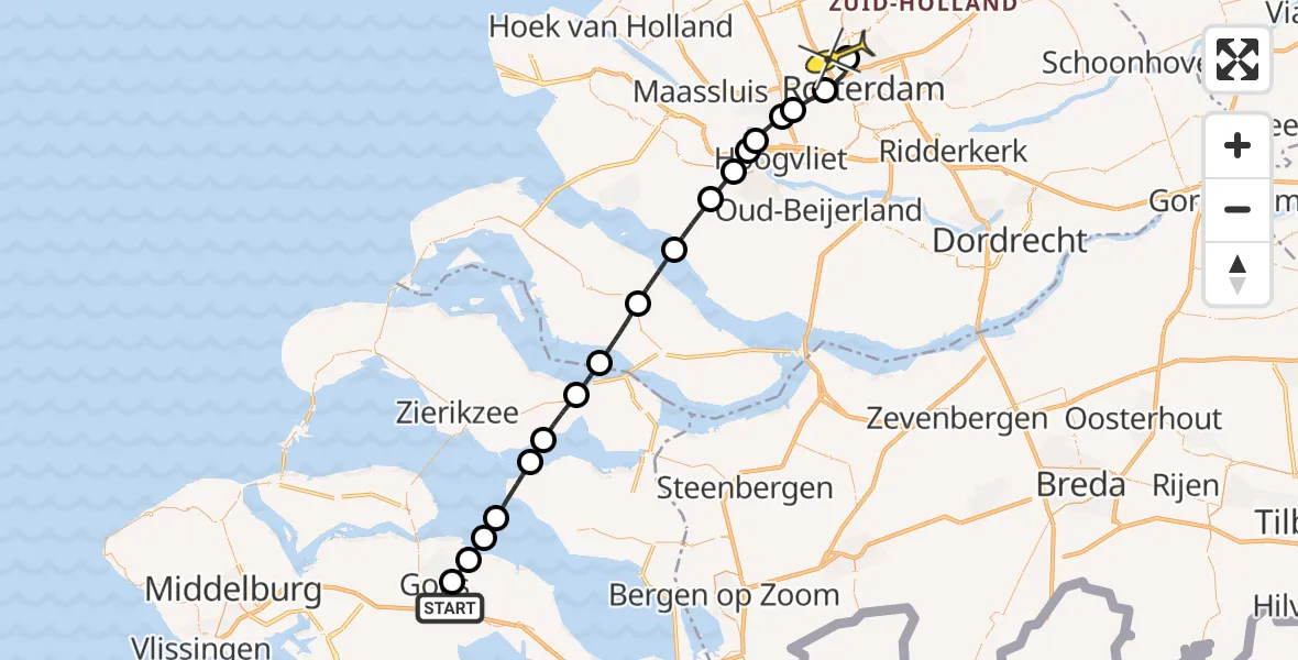 Routekaart van de vlucht: Lifeliner 2 naar Rotterdam The Hague Airport, Hogepad