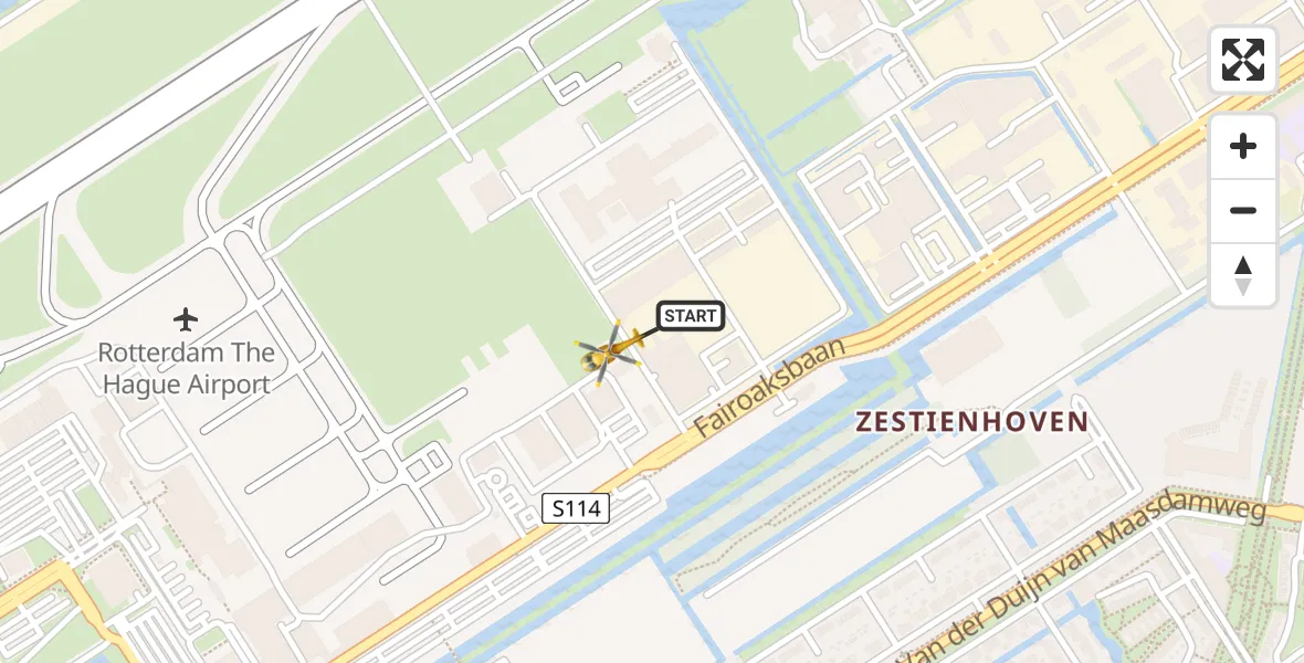 Vluchtroute Traumahelikopter Rotterdam The Hague Airport - Rotterdam The Hague Airport, 16 februari 2024, 09:17