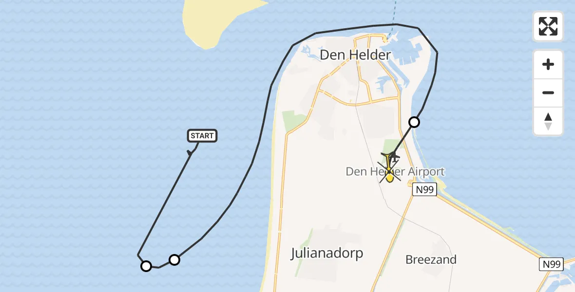 Routekaart van de vlucht: Kustwachthelikopter naar Vliegveld De Kooy, Schulpengat