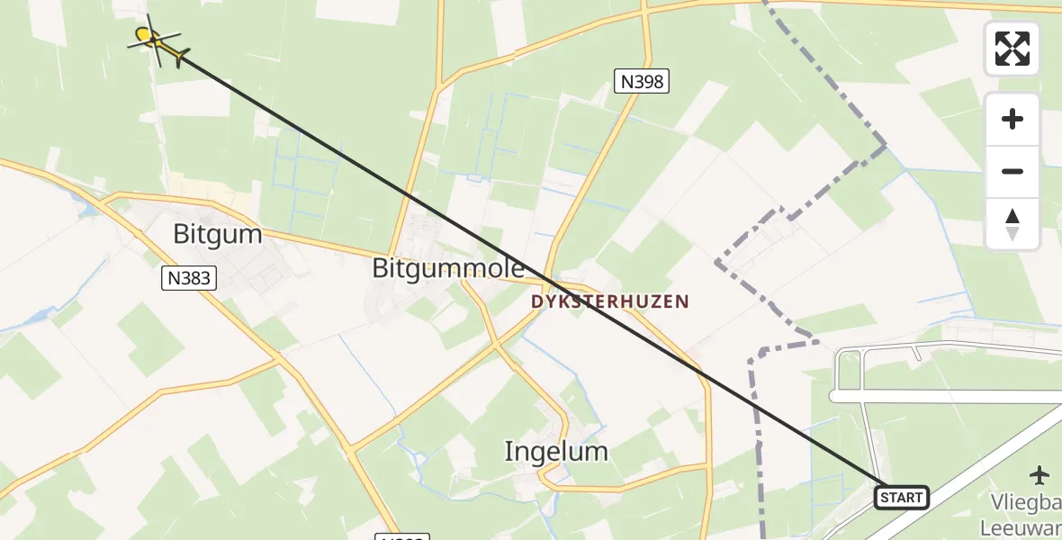 Routekaart van de vlucht: Ambulancehelikopter naar St.-Annaparochie, Langhuisterweg