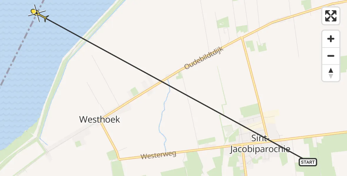 Routekaart van de vlucht: Ambulancehelikopter naar St.-Annaparochie