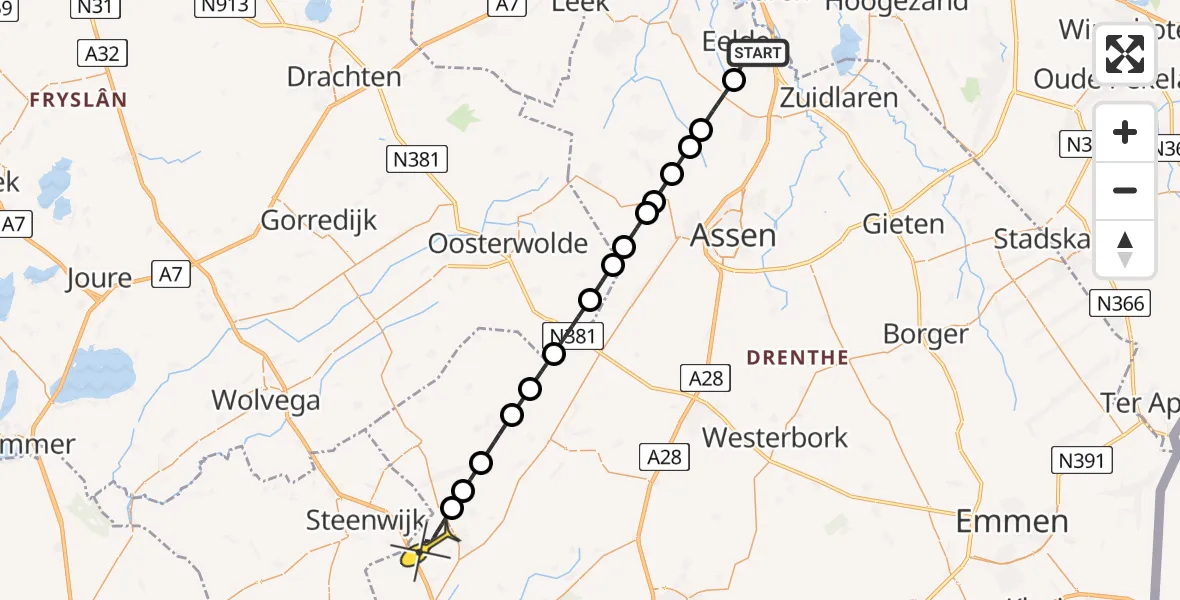 Routekaart van de vlucht: Lifeliner 4 naar Darp, Veldkampweg