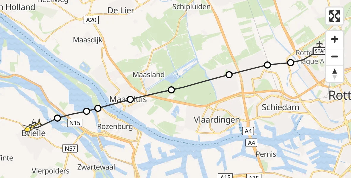 Routekaart van de vlucht: Lifeliner 2 naar Brielle, Sidelingepad