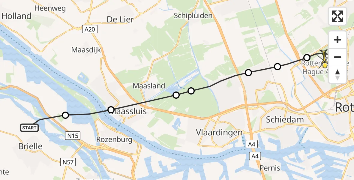 Routekaart van de vlucht: Lifeliner 2 naar Rotterdam The Hague Airport, Moezelweg