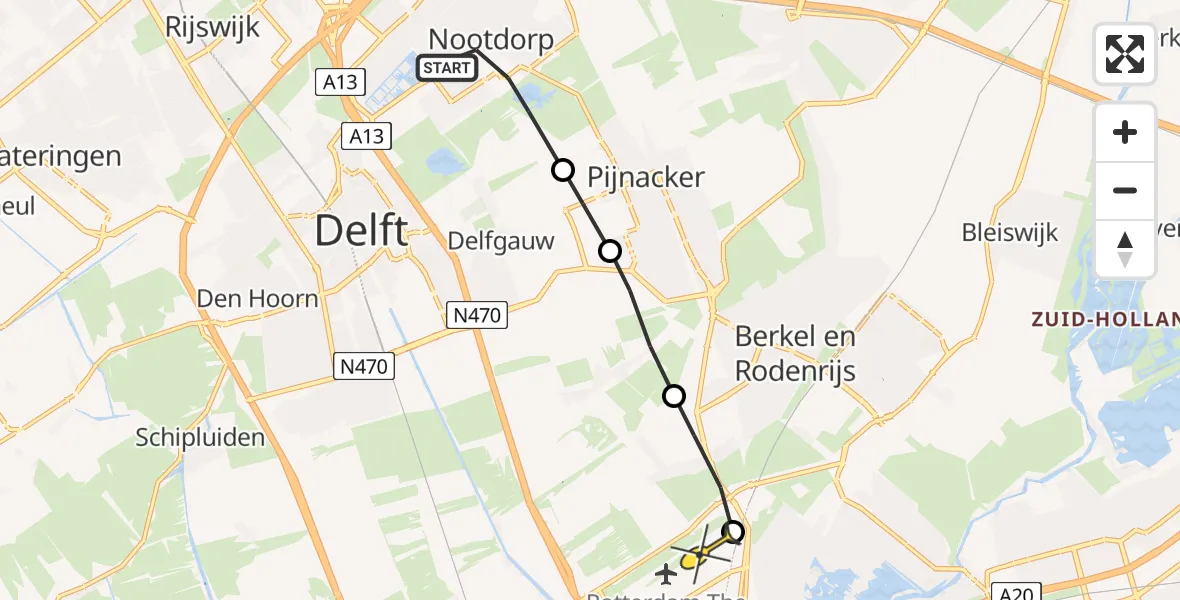 Routekaart van de vlucht: Lifeliner 2 naar Rotterdam The Hague Airport, Braslaan