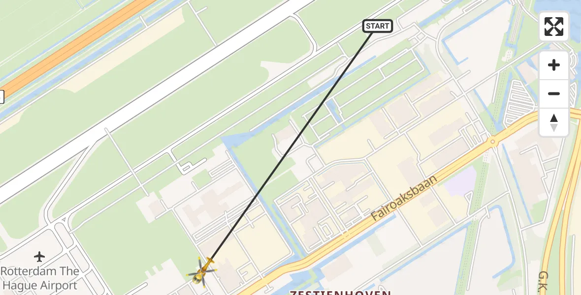 Vluchtroute Traumahelikopter Rotterdam The Hague Airport - Rotterdam The Hague Airport, 16 februari 2024, 13:33