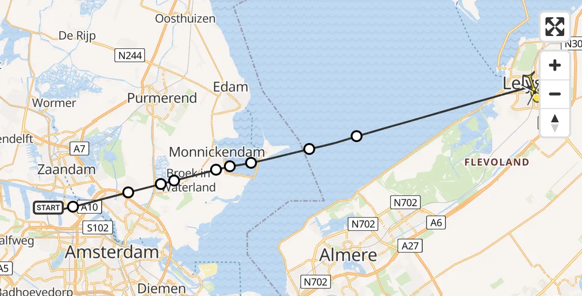 Routekaart van de vlucht: Lifeliner 1 naar Lelystad, Westhavenweg