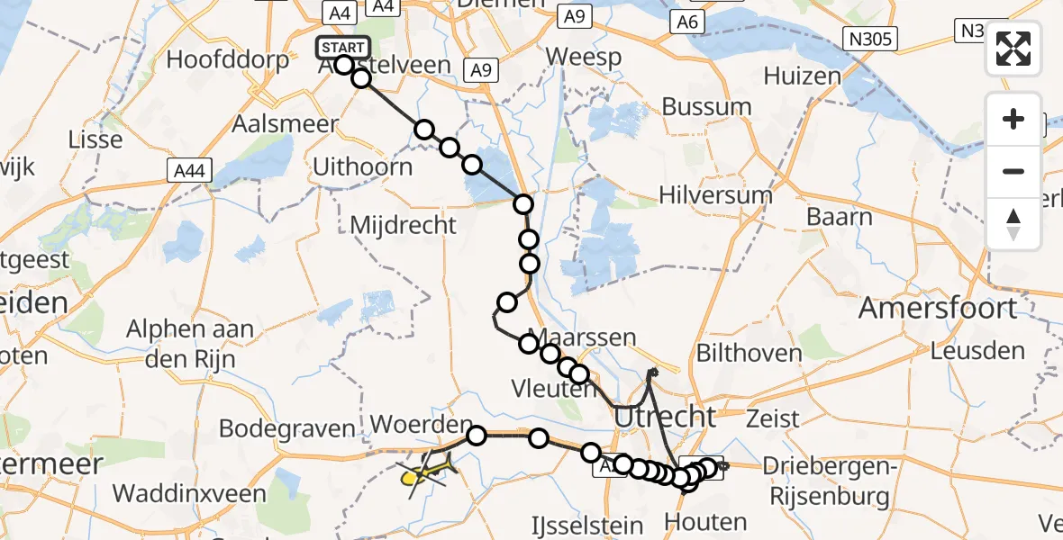 Routekaart van de vlucht: Politieheli naar Linschoten, Van Weerden-Poelmanweg