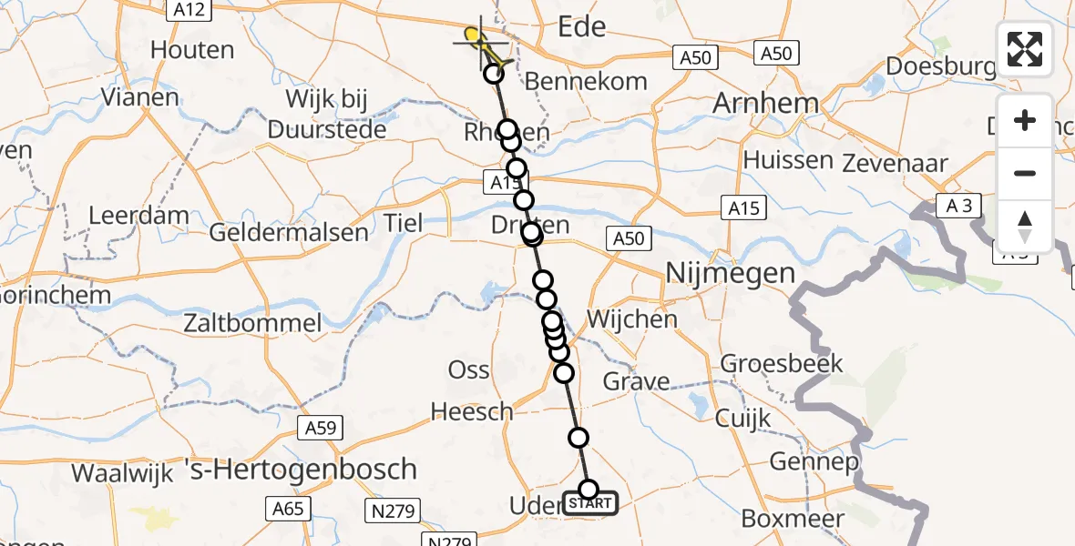 Routekaart van de vlucht: Lifeliner 3 naar Veenendaal, Achter-Oventje