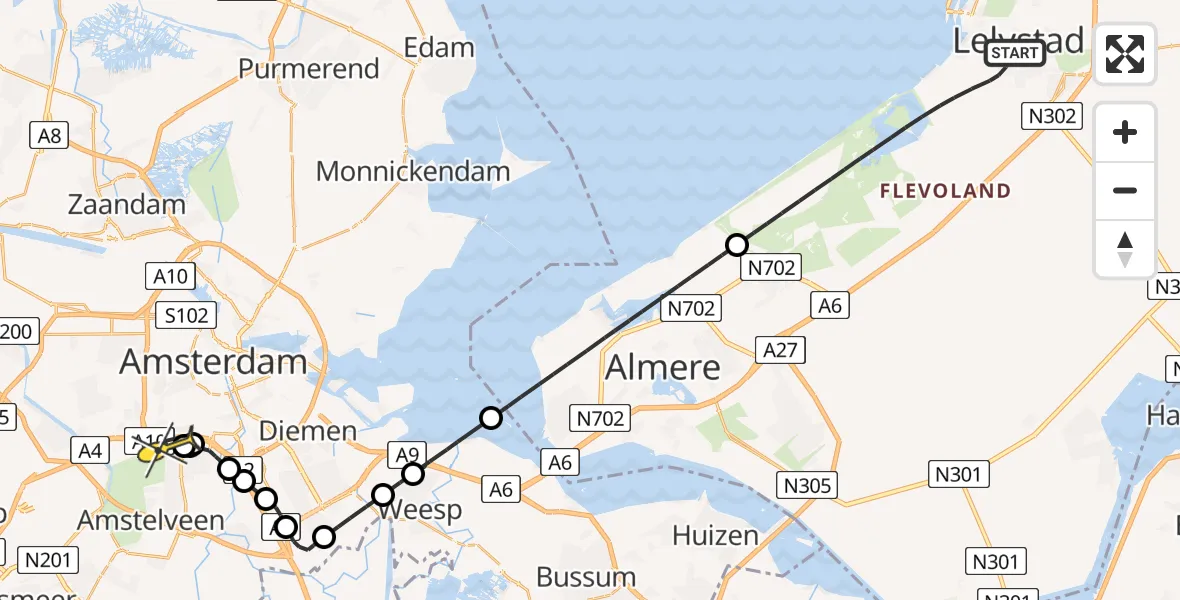 Routekaart van de vlucht: Lifeliner 1 naar VU Medisch Centrum Amsterdam, Schoener 49