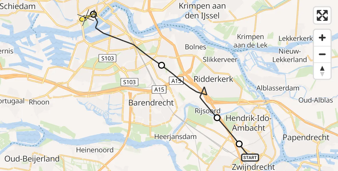 Routekaart van de vlucht: Lifeliner 2 naar Erasmus MC, de Baak