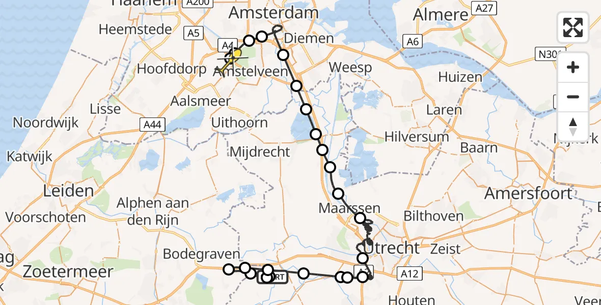 Routekaart van de vlucht: Politieheli naar Schiphol, Diemerbroek