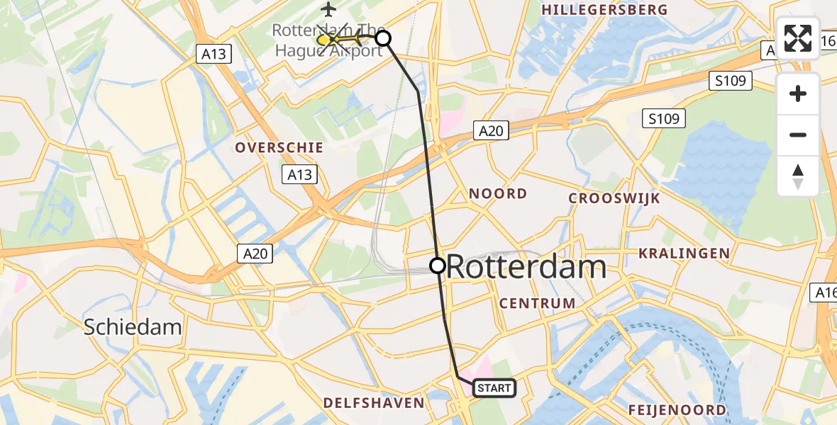 Routekaart van de vlucht: Lifeliner 2 naar Rotterdam The Hague Airport, Bellevoysstraat