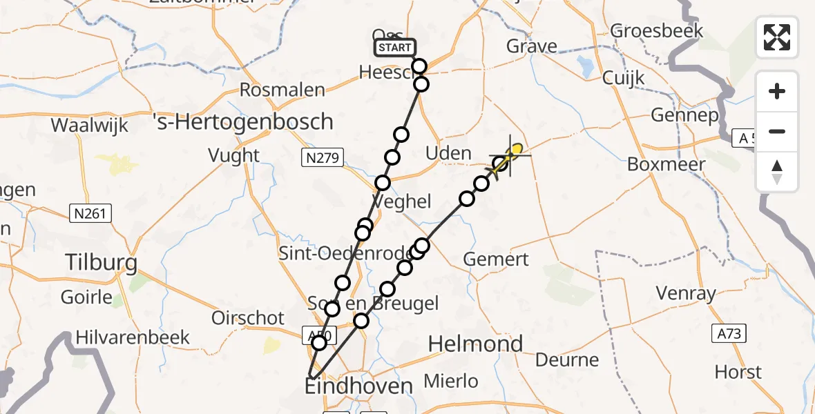 Routekaart van de vlucht: Lifeliner 3 naar Vliegbasis Volkel, Schadewijkstraat
