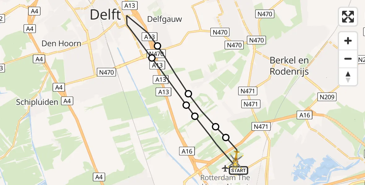 Vluchtroute Traumahelikopter Rotterdam The Hague Airport - Rotterdam The Hague Airport, 16 februari 2024, 16:29