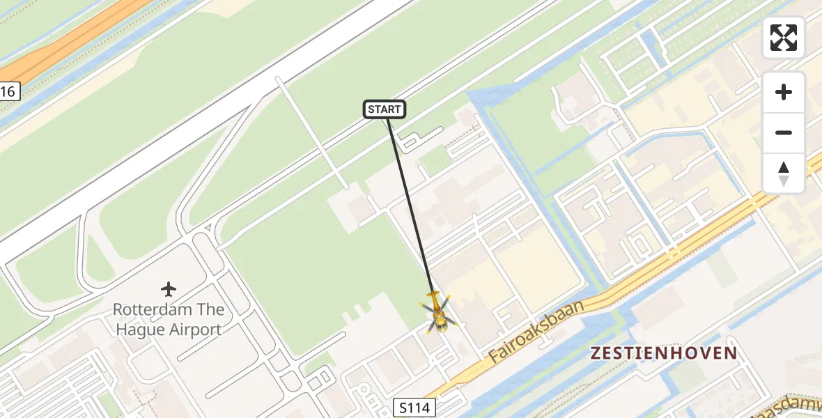 Vluchtroute Traumahelikopter Rotterdam The Hague Airport - Rotterdam The Hague Airport, 16 februari 2024, 16:34