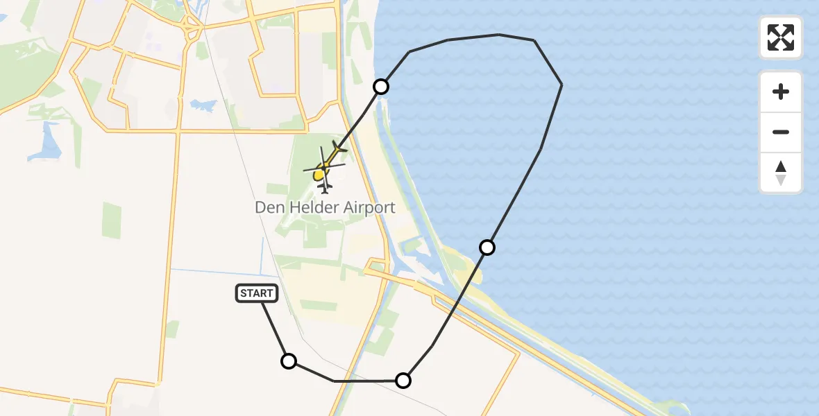 Routekaart van de vlucht: Kustwachthelikopter naar Vliegveld De Kooy, Rijksweg